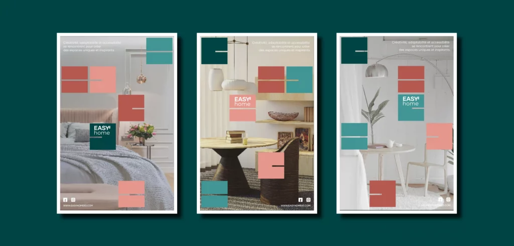 Déclinaison de trois affiches avec l'identité visuelle de la marque