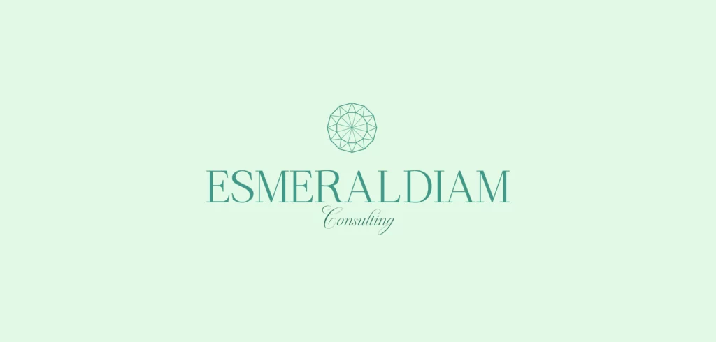 Logo Esmeraldiam et symbole diamant boussole sur fond vert clair