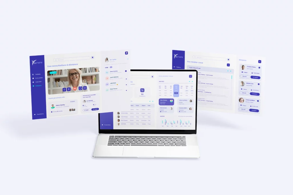 Interfaces de la solution digitale Youmans dédiée aux professionnels de santé