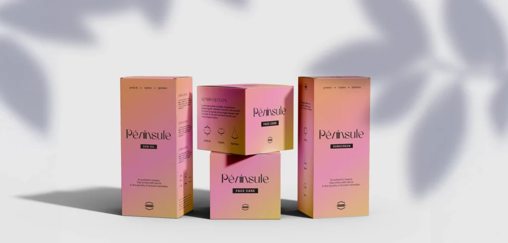 Design packaging de la marque de cosmétiques Péninsule