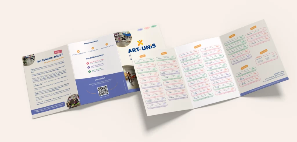 Plaquette du planning des activités créé pour l’association Art-Unis